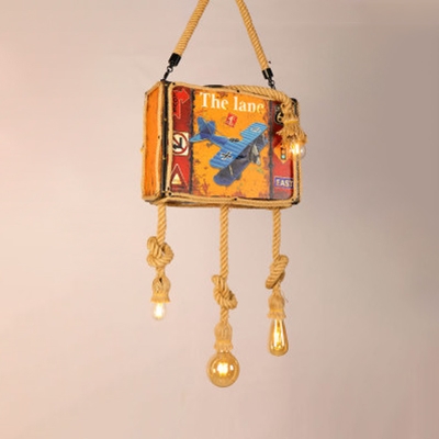 Wood Luggage Shaped Chandelier Restaurant Creative Vintage Pendant Light in Beige