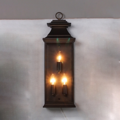Industrial Bronze Wall Light Candle Shape 3 Lights Metal Wall Lamp with Rectangle Shade for Front Door