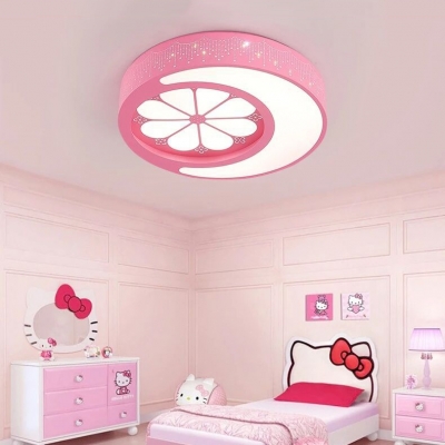 Kids Moon&Petal Flush Mount Light Metal Stepless Dimming/Warm/White LED Ceiling Lamp in Pink/White for Kindergarten