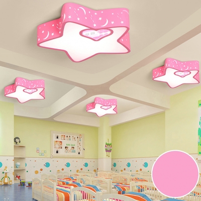 Kids Pink LED Ceiling Mount Light Starry Acrylic Ceiling Lamp with Stepless Dimming/Third Gear/White Lighting for Kindergarten