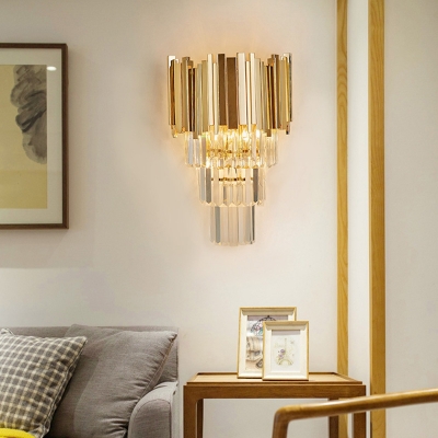 Living Room Torch Shaped Wall Light Metal & Clear Crystal Luxurious Style Gold Sconce Light
