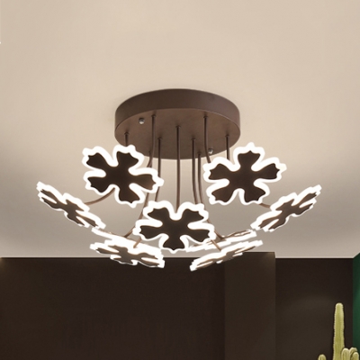 Modern Petal LED Ceiling Lamp 5/9 Lights Metal Semi Ceiling Mount Light in Coffee/Gold for Kindergarten