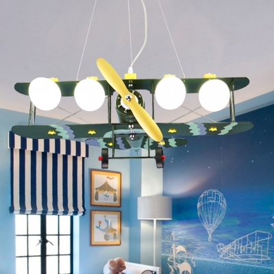 Modern Propeller Airplane Hanging Light Metal 4 Heads Camouflage LED Pendant Light for Kid Bedroom