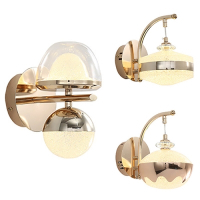 Modern Style Gold Wall Lamp Frosted Crystal 1 Head Metal Hanging Sconce Light for Office Hallway