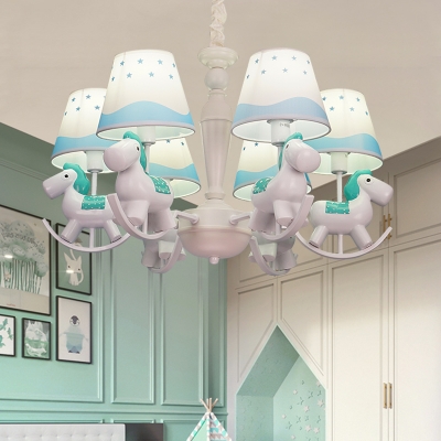 Modern Stylish Horse Pendant Lamp 5/6 Lights Metal Chandelier in Blue for Bedroom Kindergarten