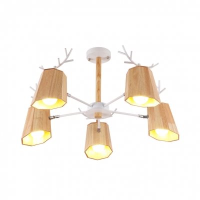 Nordic Style Antlers Chandelier Wood 3/5/8 Lights Beige Pendant Light for Child Bedroom