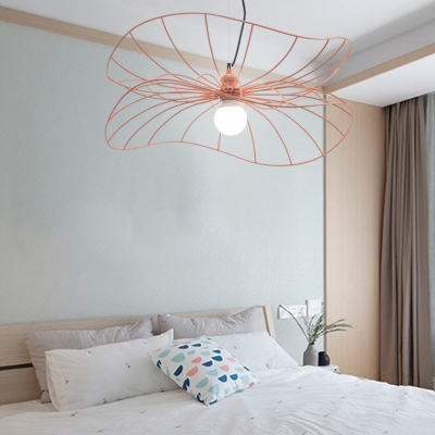 Nordic Stylish Pink Hanging Light Lotus Leaf 1 Light Iron Ceiling Light for Dining Room Bedroom