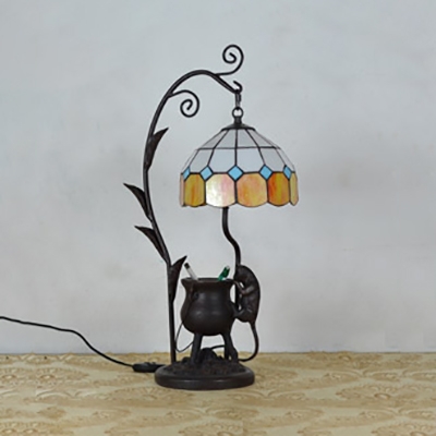 Resin Ancient Tripod&Mouse Table Light Office 1 Head Ancient Tiffany Table Lamp with Lattice Dome