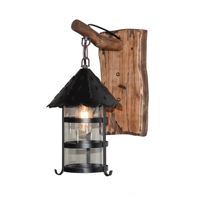 Rustic Stylish Gazebo Hanging Wall Sconce 1 Bulb Metal Sconce Light in Black for Restaurant
