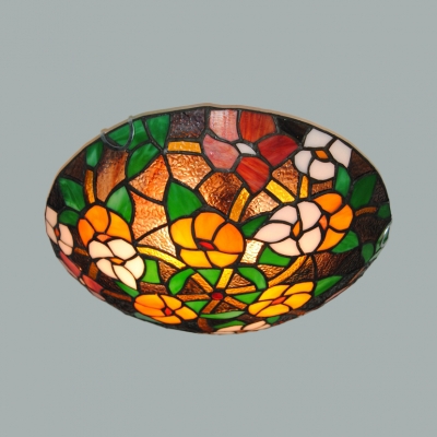 Stained Glass Flower/Lotus Ceiling Mount Light Study Room Tiffany Rustic Flush Light