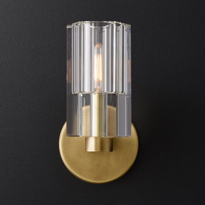 Traditional Candle Wall Light with Cylinder Crystal Shade 1 Light Metal Wall Lamp in Brass for Bedroom