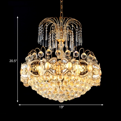 Villa Restaurant Dome Pendant Lamp Glamorous Crystal Luxurious Gold Finish Chandelier Light