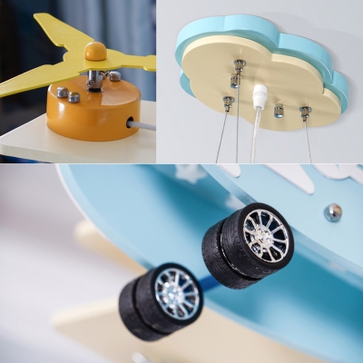 Wood Propeller Airplane Pendant Light Nordic Blue Hanging Light with/without Controller for Child Bedroom