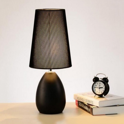 1-Light Tapered Shade Standing Table Lamp Modern Simple Fabric Table Lighting in Black/White