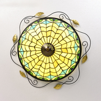 16 Inch Glass Bowl Ceiling Mount Light Tiffany Traditional Ceiling Lamp for Balcony Bedroom