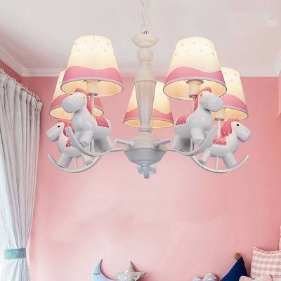 5/6 Lights Horse Pendant Lights Animal Metal Resin Chandelier in Blue/Pink for Girls Bedroom