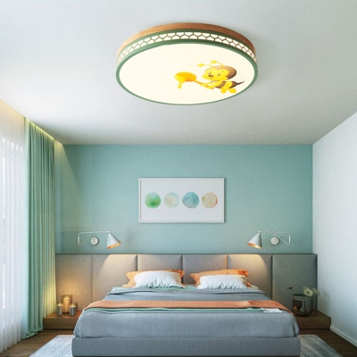 Cartoon Bee LED Ceiling Lamp Acrylic Warm/White Flush Mount Light in Green/Pink/White/Yellow for Baby Room