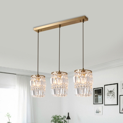 Antique Drum Hanging Light 1/3 Heads Clear Crystal Pendant Light in Gold for Living Room