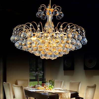 Crystal Ball Cone Chandelier Dining Room Luxurious Style LED Ceiling Pendant in Gold