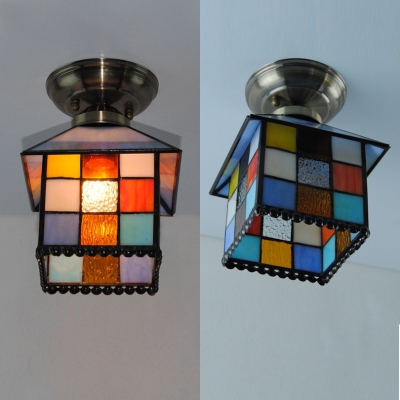 Multi-Color House Mini Ceiling Lamp 1 Head Tiffany Creative Glass Flush Ceiling Light for Child Bedroom