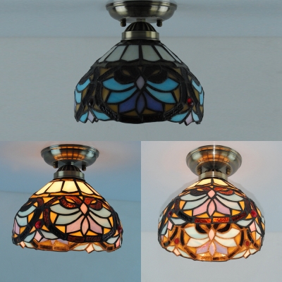 Rustic Baroque/Flower/Sunflower Ceiling Lamp 1 Head Stained Glass Flush Light for Bathroom