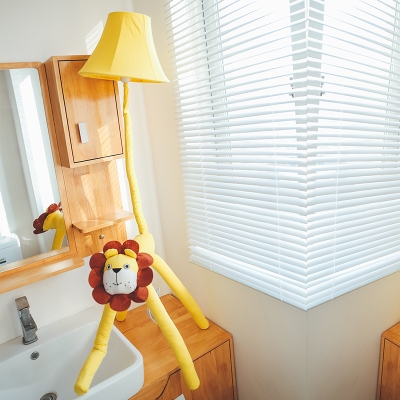 Bell 1 Light Floor Light with Animal Shape Base Fabric Floor Lamp for Kindergarten Nursing Room