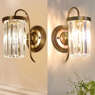 Black/Gold Cylindrical Wall Sconce 1 Light Simple Style Clear Crystal Sconce Light for Bathroom