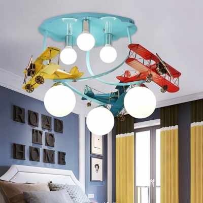 Blue Cloud LED Semi Flush Mount Light 6 Lights Modern Creative Metal Ceiling Light for Teen