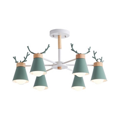 Candy Colored Antlers Chandelier 3/6 Lights Nordic Style Wood Hanging Light for Child Bedroom