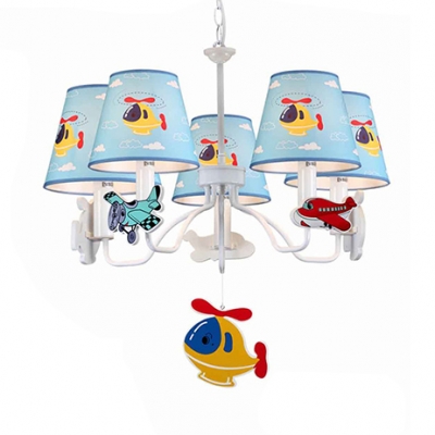 Cartoon Helicopter Ceiling Pendant 3/5 Lights Metal Chandeleir in Blue for Boys Bedroom
