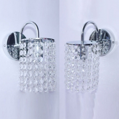 Cloth Shop Cylinder Sconce Light Metal 1 Bulb Classic Style Chrome Wall Lamp with Crystal Bead