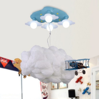 Cloud Living Room Pendant Light with Plane Cotton Metal Modern Creative Hanging Light in White
