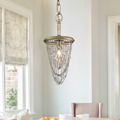 Cone Crystal Corridor Kitchen Chandelier Metal 1/3 Heads Antique Style Pendant Light in Brass