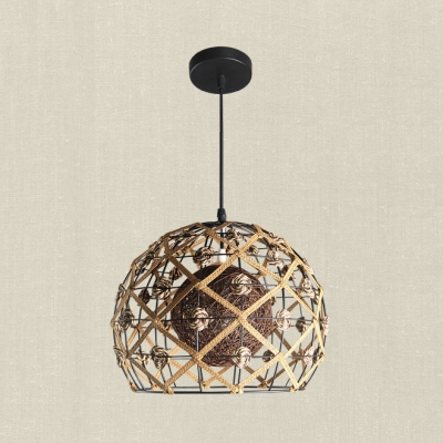 Dome/Globe/House Villa Pendant Light Rattan 1 Light Rustic Stylish Hanging Light in Beige