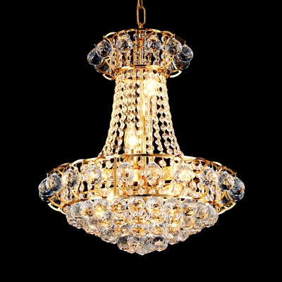 European Style Gold Ceiling Pendant Conical Shape Metal Striking Crystal Chandelier for Bedroom