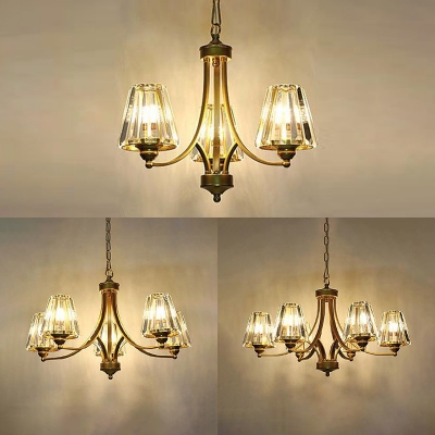 European Style Tapered Shade Chandelier 3/5/6 Lights Metal Hanging Light in Gold Finish for Hotel