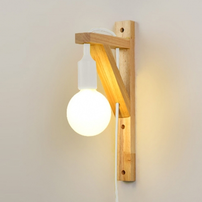 Exposed Bulb Wooden Hanging Wall Sconce Asian Style 1 Light Wall Lamp in Black/Red/White/Yellow
