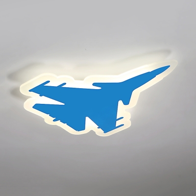 Fighter Aircraft LED Ceiling Lamp Modern Acrylic Warm/White Flush Mount Light in Black/Blue/White for Kids Bedroom