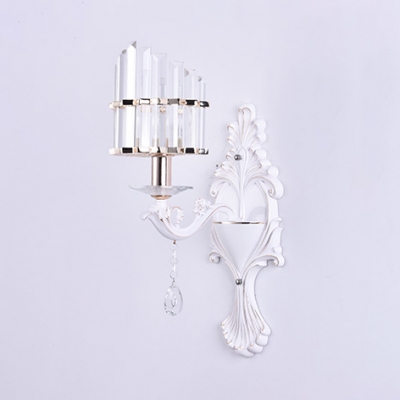 Metal Candle Wall Light with Clear Crystal Shade 1/2 Heads Modern Style White Finish Wall Lamp