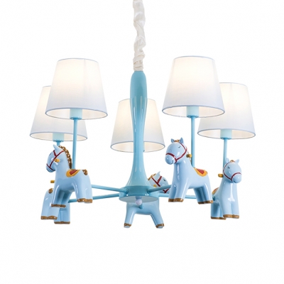 Horse Kids Bedroom Chandelier Resin Metal 3/5 Lights Modern Stylish Hanging Light in Blue/Pink