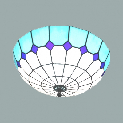 Lattice Domed Flush Mount Light Tiffany Traditional Art Glass Ceiling Lamp for Dining Room