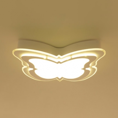 Lovely Butterfly LED Flush Mount Light Acrylic Stepless Dimming/Third Gear Ceiling Fixture in White for Child Bedroom