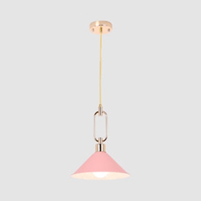 Macaron Loft Conical Suspension Light Metal 1 Bulb Candy Colored Pendant Light for Living Room