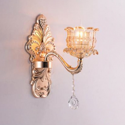 Metal Carved Body Sconce Light with Crystal Corridor 1 Light Elegant Style Wall Light in Gold