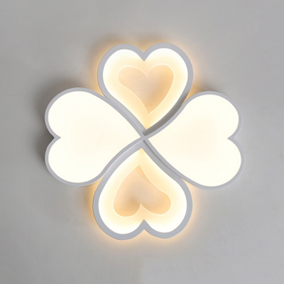 Metal Heart LED Ceiling Mount Light 4 Heads Romantic Third Gear/Warm/White Ceiling Lamp for Study Room