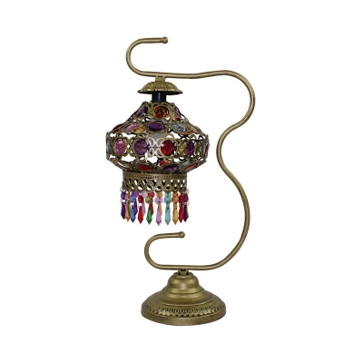 Metal Lantern Shape Desk Light Villa Hotel 1 Head Moroccan Style Table Lamp with Colorful Crystal