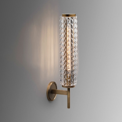 Modern Brass Wall Light Tube Metal Sconce Light with Clear Crystal for Bathroom Mirror