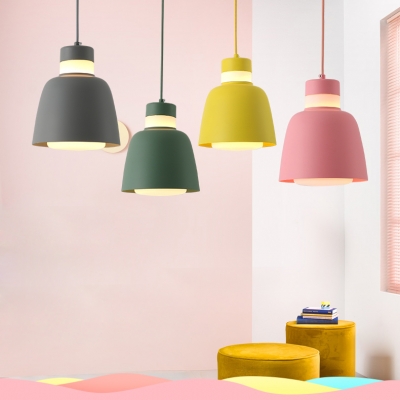 Nordic Dome Shade Mini Pendant Lamp for Restaurant Metal 1 Head Hanging Light in Gray/Green/Pink/Yellow