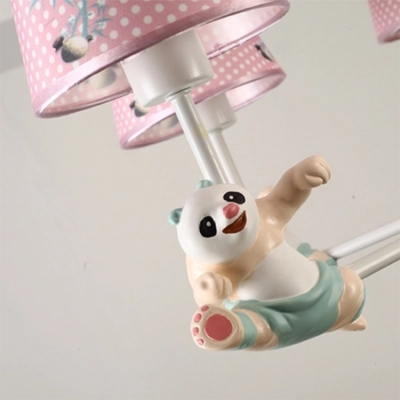 Panda Child Bedroom Chandelier Metal 3/6 Lights Modern Lovely Pendant Lamp in Blue/Pink