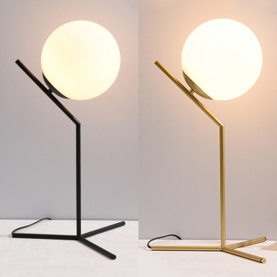 Spherical Shade Standing Desk Lamp Modern White Glass 1 Head Desk Light for Study Bedroom